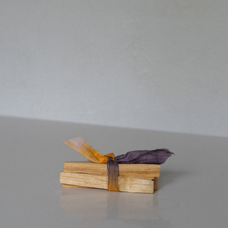 Palo Santo Bundle with Hand-Dyed Silk Ribbon - Eggplant & Marigold