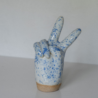 Hand Sculptural Objects - Cobalt Splatter Peace Sign