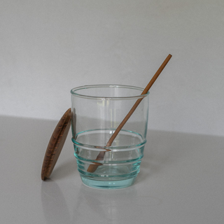 Vela Teak Lidded Jar & Spoon Lid Off